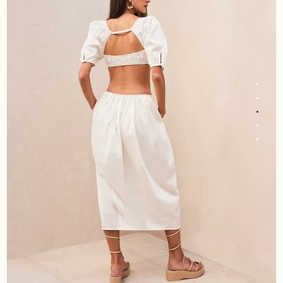 CULT GAIA ZOWIE CUT-OUT MIDI DRESS WHITE COTTON POPLIN FABRICATION SIZE 4 - Picture 2 of 16